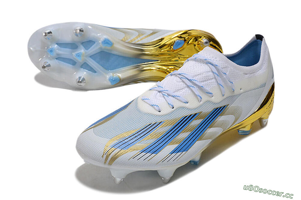 Men's Adidas X Crazyfast.1 SG Soft Ground Low-Tops Football Boots - White/Blue/Gold 3