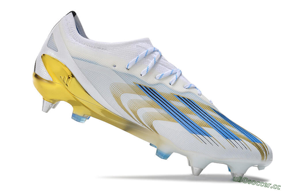Men's Adidas X Crazyfast.1 SG Soft Ground Low-Tops Football Boots - White/Blue/Gold 4