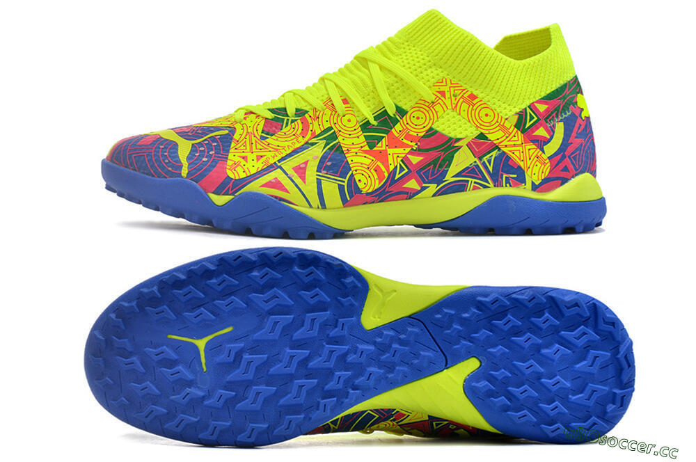 Men's Puma Future X Powercat Tokyo Match TF Artificial Turf Low-Tops Football Shoes - Blue/Yellow/Pink 1