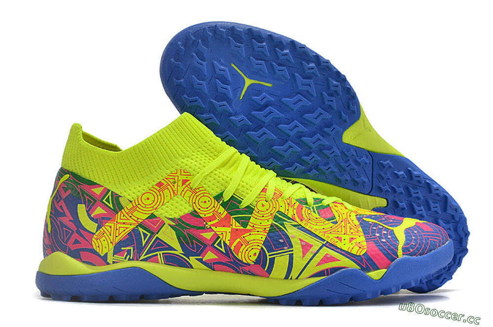 Men's Puma Future X Powercat Tokyo Match TF Artificial Turf Low-Tops Football Shoes - Blue/Yellow/Pink 2