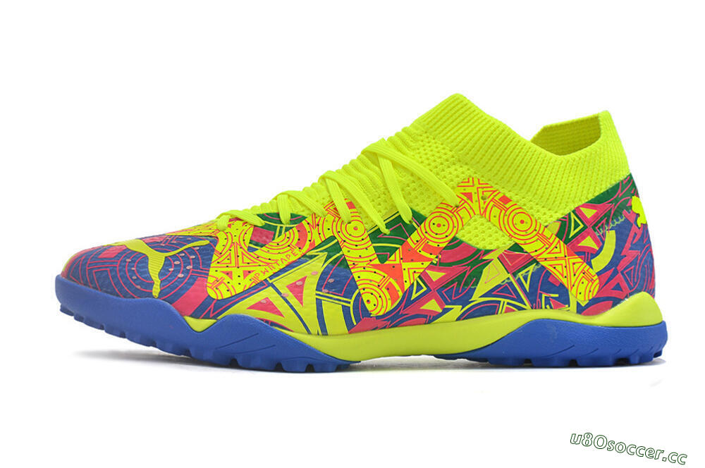 Men's Puma Future X Powercat Tokyo Match TF Artificial Turf Low-Tops Football Shoes - Blue/Yellow/Pink 0