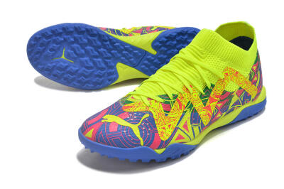 Men's Puma Future X Powercat Tokyo Match TF Artificial Turf Low-Tops Football Shoes - Blue/Yellow/Pink