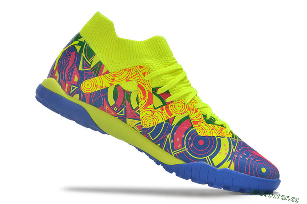 Men's Puma Future X Powercat Tokyo Match TF Artificial Turf Low-Tops Football Shoes - Blue/Yellow/Pink 4