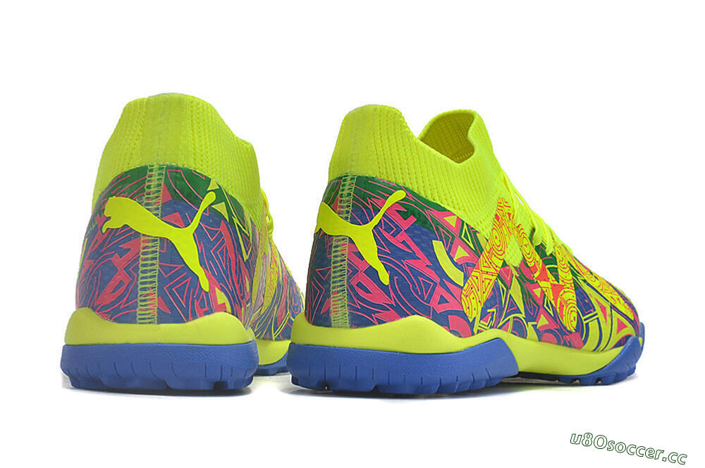 Men's Puma Future X Powercat Tokyo Match TF Artificial Turf Low-Tops Football Shoes - Blue/Yellow/Pink 6