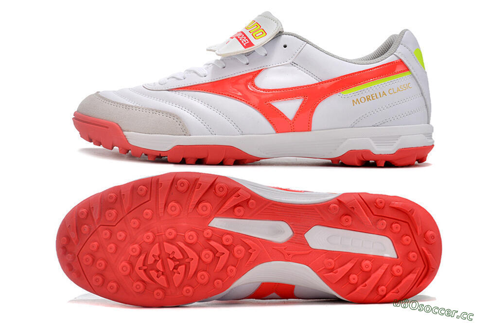 Men's Mizuno Morelia Classic TF Artificial Turf Low-Tops Football Shoes - White/Red/Green 1