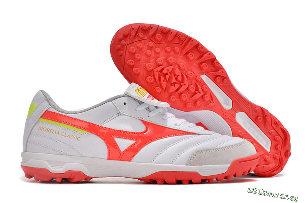 Men's Mizuno Morelia Classic TF Artificial Turf Low-Tops Football Shoes - White/Red/Green 2