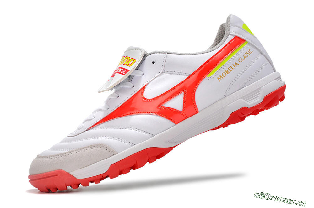 Men's Mizuno Morelia Classic TF Artificial Turf Low-Tops Football Shoes - White/Red/Green 5