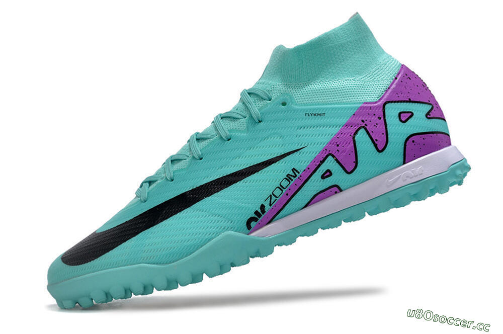 Unisex Nike Air Zoom Mercurial Superfly 9 Elite TF Artificial Turf High-Tops Football Shoes - Blue/Black/Purple 5