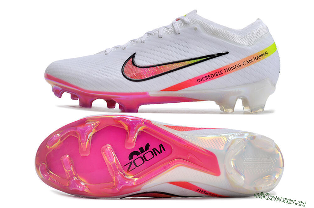 Unisex Nike Air Zoom Mercurial Vapor 15 Elite FG Firm Ground Low-Tops Football Boots - White/Pink/Black/Yellow 1