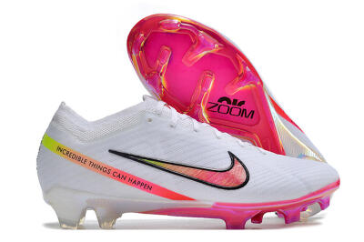 Unisex Nike Air Zoom Mercurial Vapor 15 Elite FG Firm Ground Low-Tops Football Boots - White/Pink/Black/Yellow