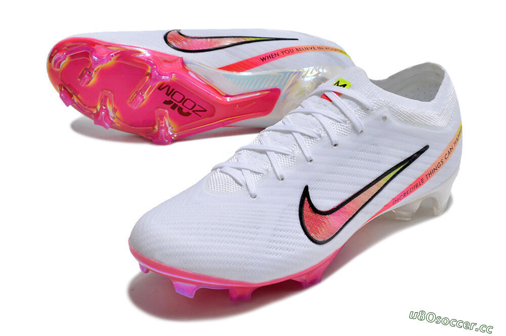 Unisex Nike Air Zoom Mercurial Vapor 15 Elite FG Firm Ground Low-Tops Football Boots - White/Pink/Black/Yellow 3