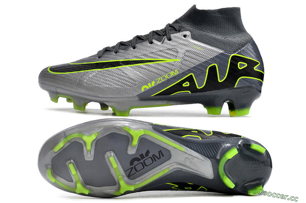 Men's Nike Air Zoom Mercurial Superfly 9 Elite FG Firm Ground High-Tops Football Boots - Grey/Silver/Black/Green 1