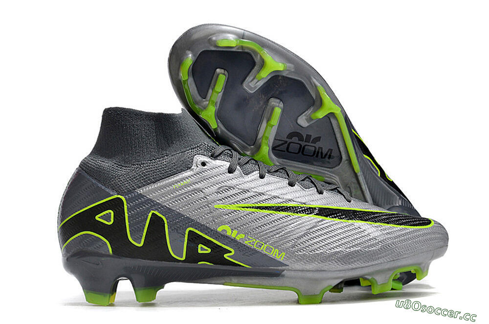 Men's Nike Air Zoom Mercurial Superfly 9 Elite FG Firm Ground High-Tops Football Boots - Grey/Silver/Black/Green 2