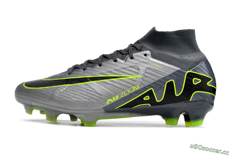 Men's Nike Air Zoom Mercurial Superfly 9 Elite FG Firm Ground High-Tops Football Boots - Grey/Silver/Black/Green 0