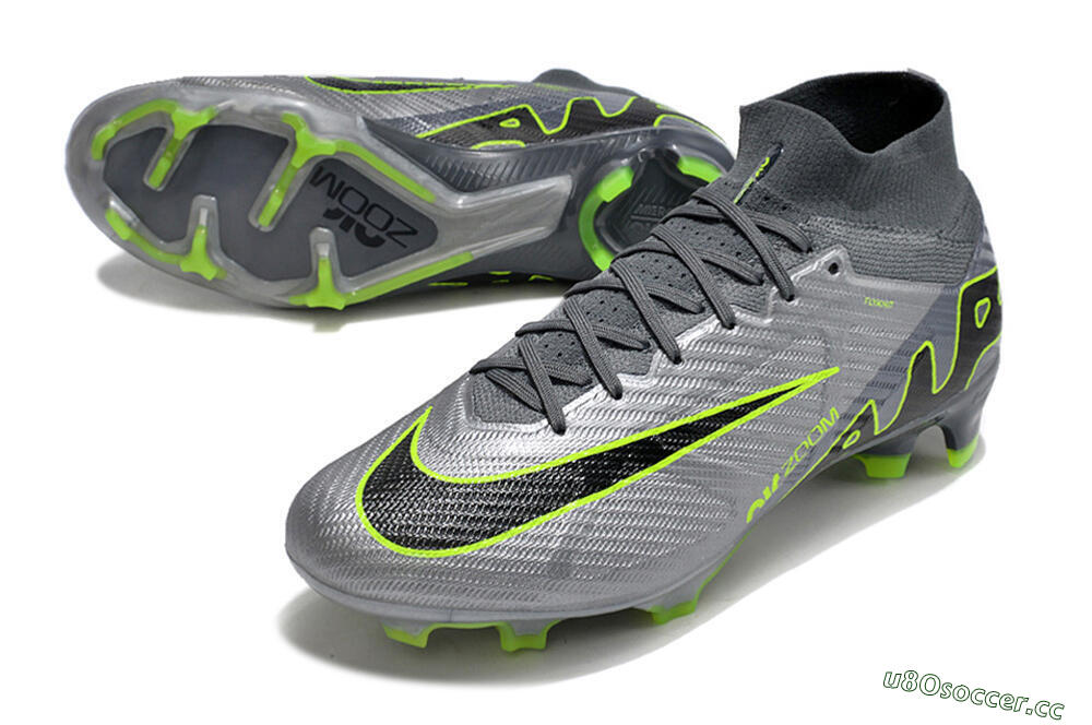 Men's Nike Air Zoom Mercurial Superfly 9 Elite FG Firm Ground High-Tops Football Boots - Grey/Silver/Black/Green 3