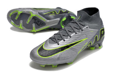 Men's Nike Air Zoom Mercurial Superfly 9 Elite FG Firm Ground High-Tops Football Boots - Grey/Silver/Black/Green