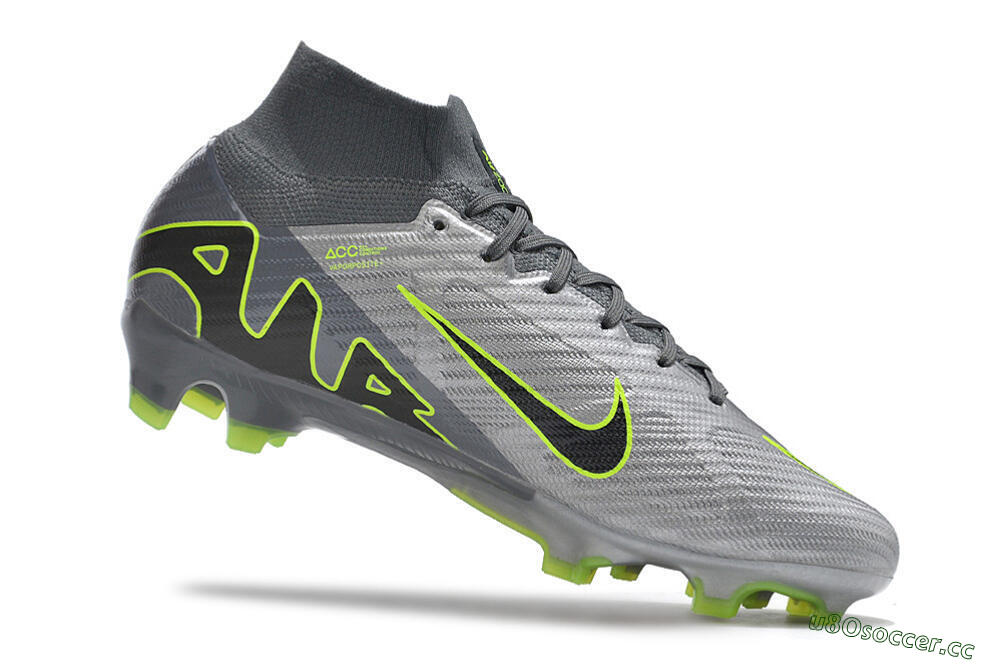 Men's Nike Air Zoom Mercurial Superfly 9 Elite FG Firm Ground High-Tops Football Boots - Grey/Silver/Black/Green 4