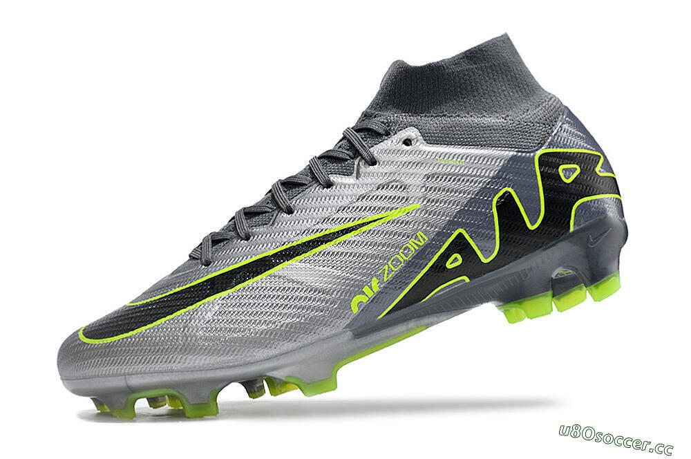 Men's Nike Air Zoom Mercurial Superfly 9 Elite FG Firm Ground High-Tops Football Boots - Grey/Silver/Black/Green 5