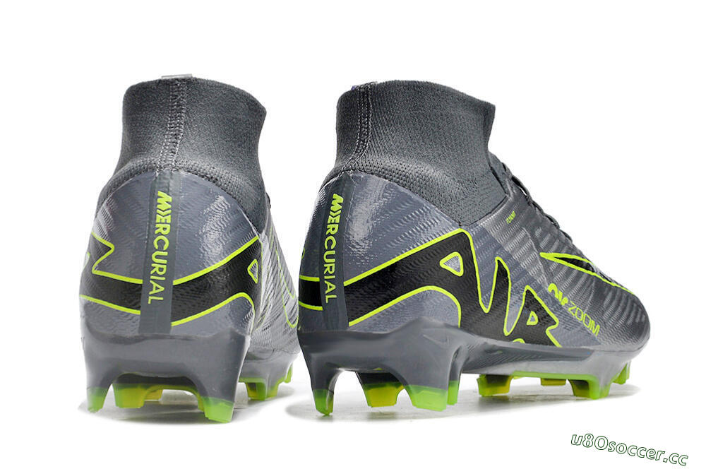 Men's Nike Air Zoom Mercurial Superfly 9 Elite FG Firm Ground High-Tops Football Boots - Grey/Silver/Black/Green 6