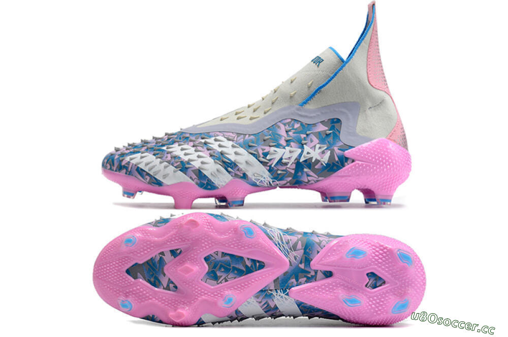 Unisex Adidas Predator Freak+ FG Firm Ground High-Tops Football Boots - Blue/Pink/White/Grey 1