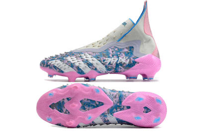 Unisex Adidas Predator Freak+ FG Firm Ground High-Tops Football Boots - Blue/Pink/White/Grey