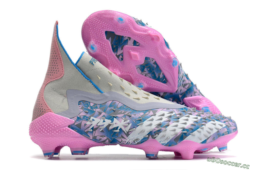 Unisex Adidas Predator Freak+ FG Firm Ground High-Tops Football Boots - Blue/Pink/White/Grey 2