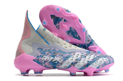 Unisex Adidas Predator Freak+ FG Firm Ground High-Tops Football Boots - Blue/Pink/White/Grey