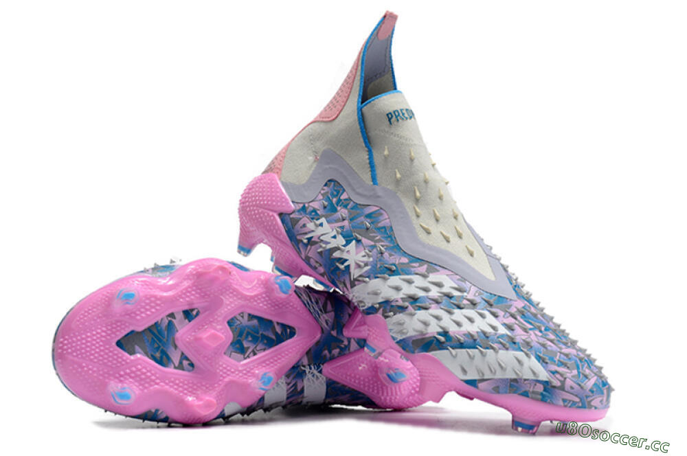 Unisex Adidas Predator Freak+ FG Firm Ground High-Tops Football Boots - Blue/Pink/White/Grey 3