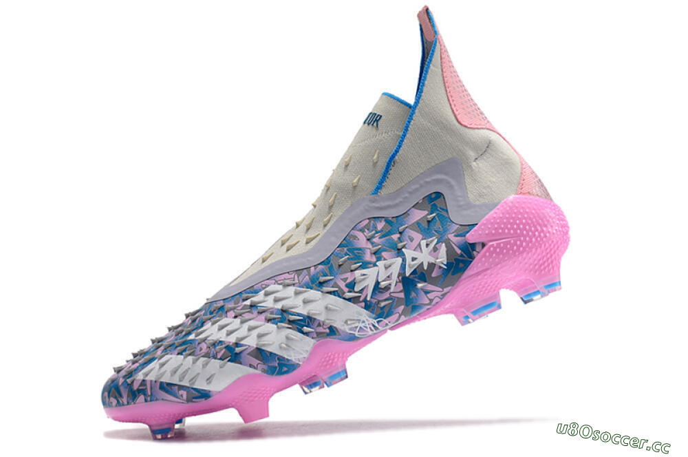 Unisex Adidas Predator Freak+ FG Firm Ground High-Tops Football Boots - Blue/Pink/White/Grey 5