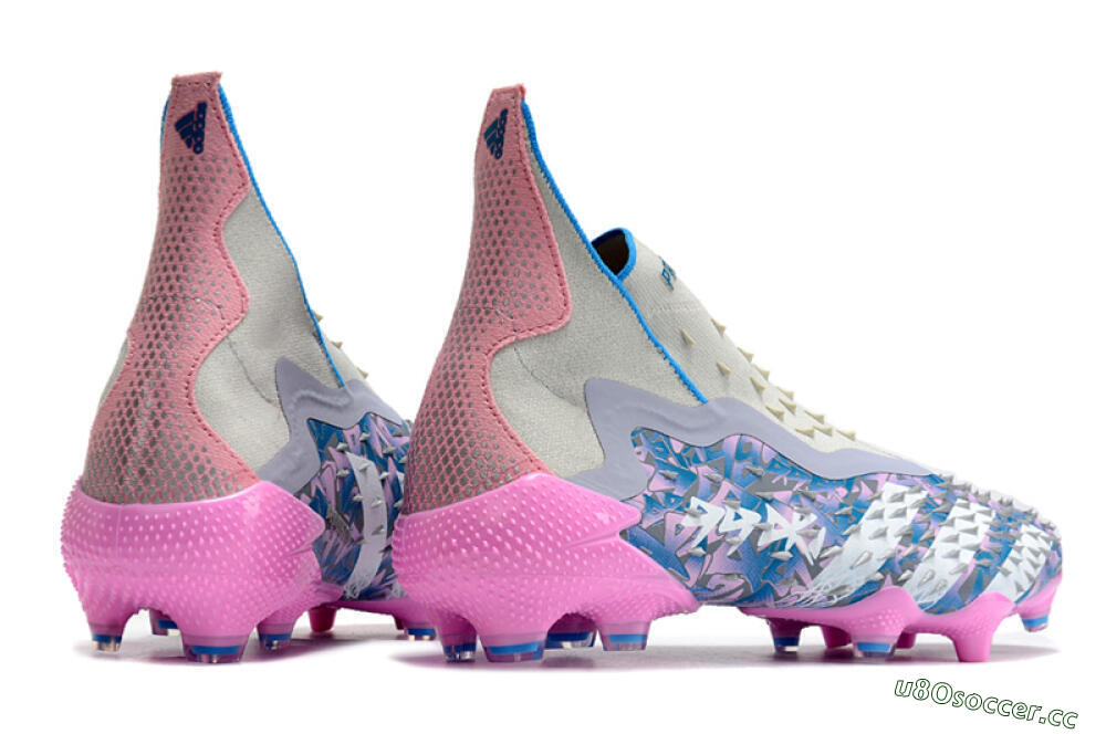 Unisex Adidas Predator Freak+ FG Firm Ground High-Tops Football Boots - Blue/Pink/White/Grey 6