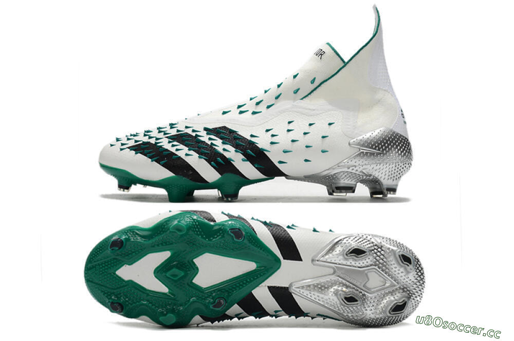 Unisex Adidas Predator Freak+ FG Firm Ground High-Tops Football Boots - White/Black/Green 1