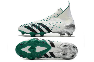 Unisex Adidas Predator Freak+ FG Firm Ground High-Tops Football Boots - White/Black/Green