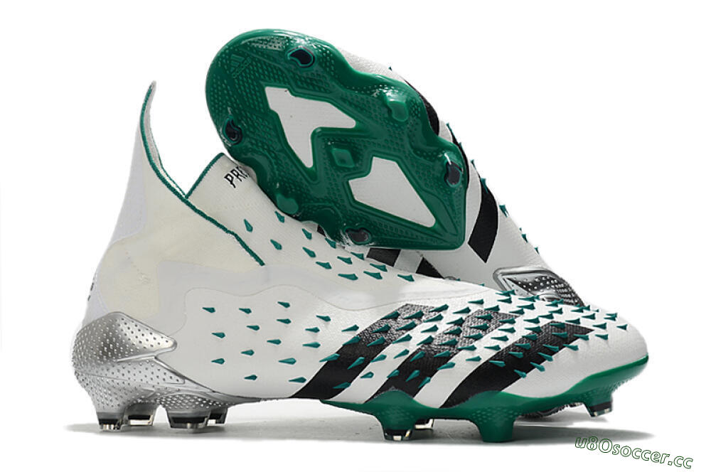 Unisex Adidas Predator Freak+ FG Firm Ground High-Tops Football Boots - White/Black/Green 2