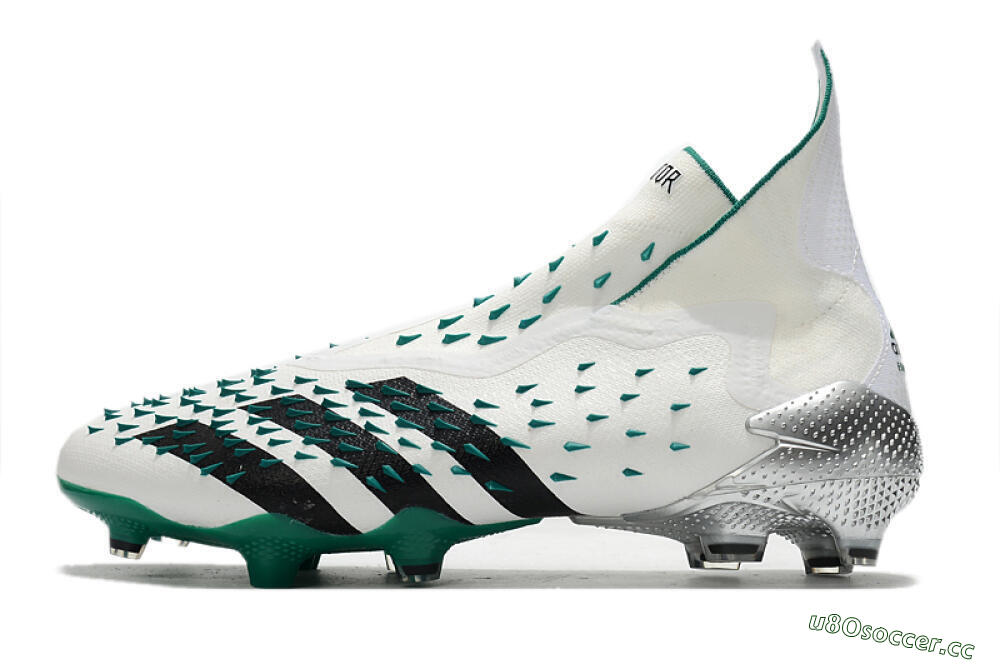 Unisex Adidas Predator Freak+ FG Firm Ground High-Tops Football Boots - White/Black/Green 0