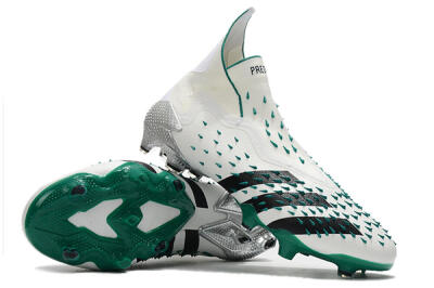 Unisex Adidas Predator Freak+ FG Firm Ground High-Tops Football Boots - White/Black/Green