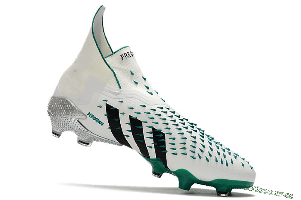Unisex Adidas Predator Freak+ FG Firm Ground High-Tops Football Boots - White/Black/Green 4