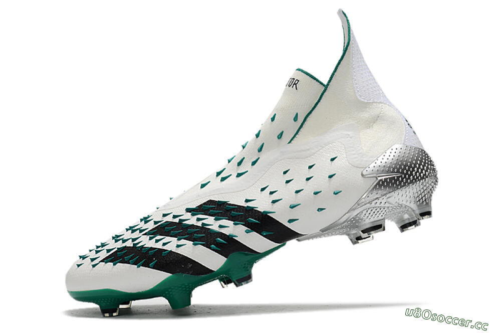 Unisex Adidas Predator Freak+ FG Firm Ground High-Tops Football Boots - White/Black/Green 5