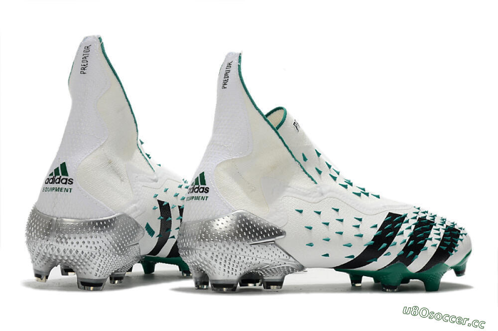 Unisex Adidas Predator Freak+ FG Firm Ground High-Tops Football Boots - White/Black/Green 6