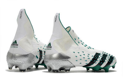 Unisex Adidas Predator Freak+ FG Firm Ground High-Tops Football Boots - White/Black/Green