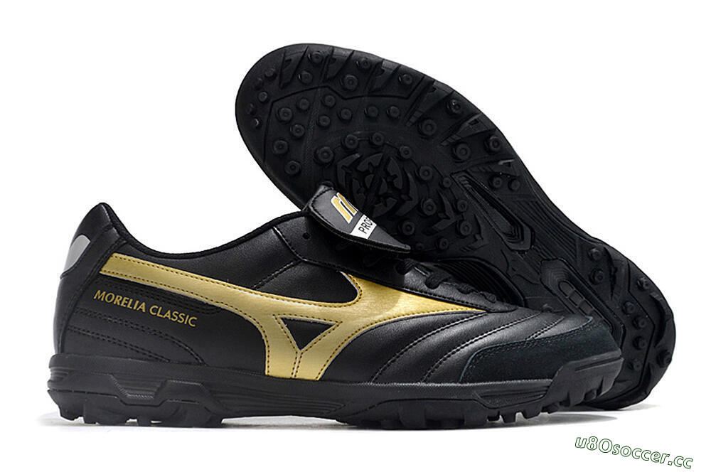 Men's Mizuno Morelia Classic TF Artificial Turf Low-Tops Football Shoes - Black/Gold 2