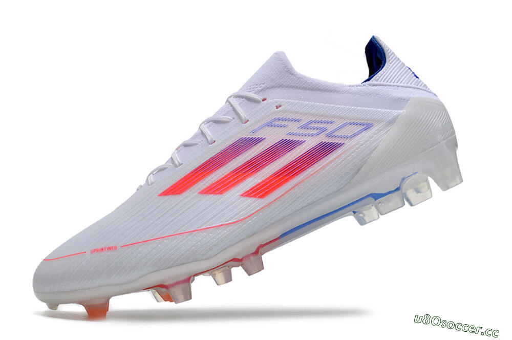 Men's Adidas F50 Adizero FG Firm Ground Low-Tops Football Boots - White/Red/Blue 5