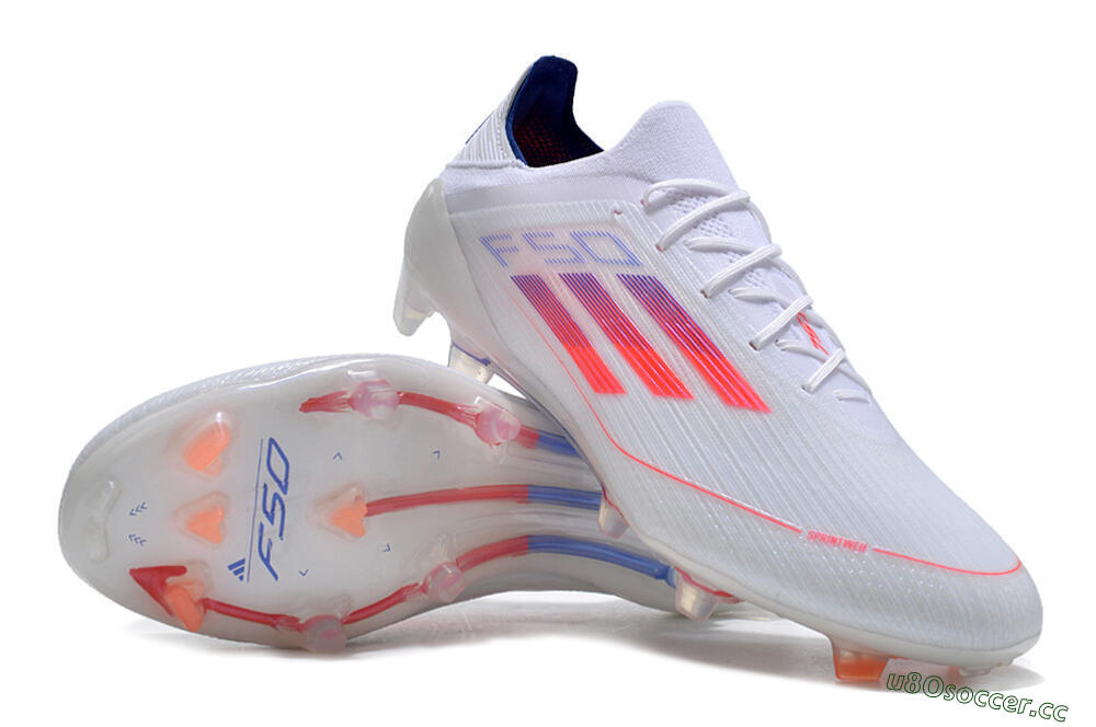 Men's Adidas F50 Adizero FG Firm Ground Low-Tops Football Boots - White/Red/Blue 3