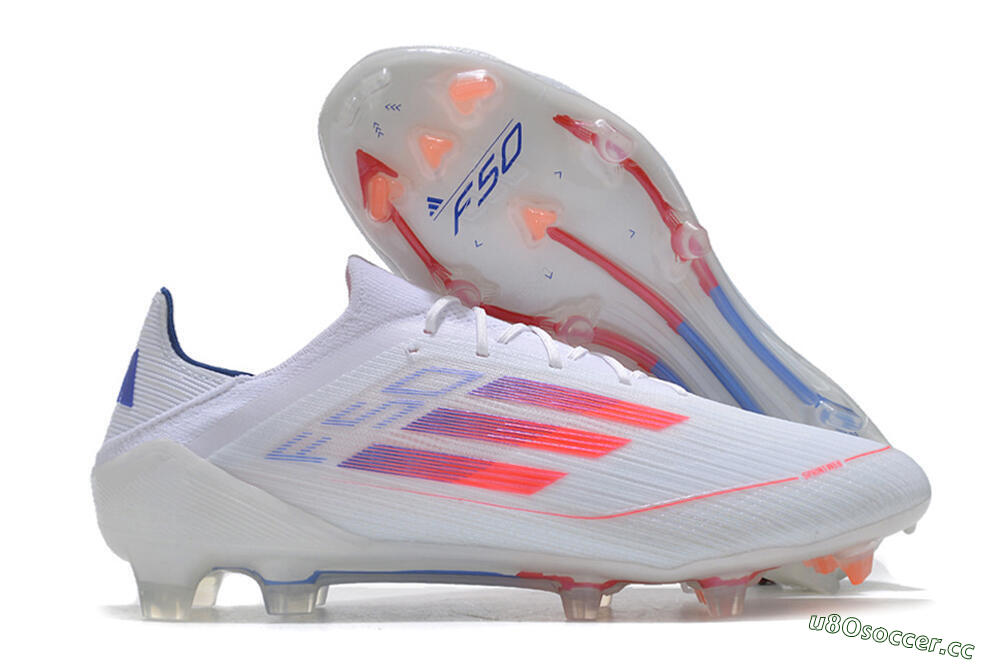 Men's Adidas F50 Adizero FG Firm Ground Low-Tops Football Boots - White/Red/Blue 2