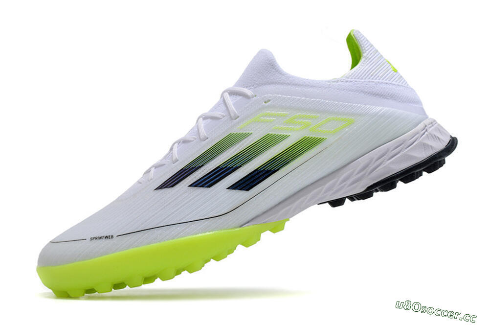 Men's Adidas F50 Adizero TF Artificial Turf Low-Tops Football Shoes - Whtie/Black/Green 5