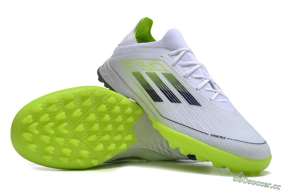 Men's Adidas F50 Adizero TF Artificial Turf Low-Tops Football Shoes - Whtie/Black/Green 3