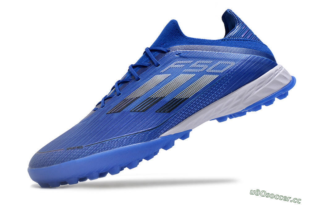 Men's Adidas F50 Adizero TF Artificial Turf Low-Tops Football Shoes - Blue/Silver/Black 5