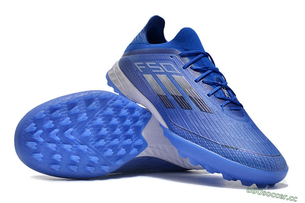 Men's Adidas F50 Adizero TF Artificial Turf Low-Tops Football Shoes - Blue/Silver/Black 3