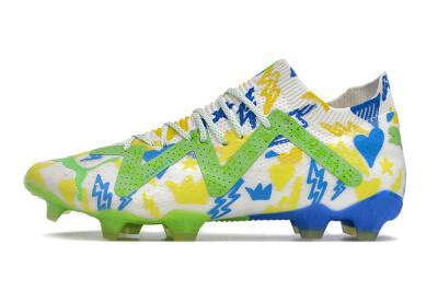 Men's Puma Future Ultimate DNA FG Firm Ground Low-Tops Football Boots - White/Blue/Yellow/Green