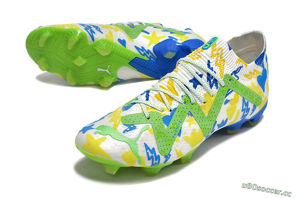 Men's Puma Future Ultimate DNA FG Firm Ground Low-Tops Football Boots - White/Blue/Yellow/Green 3