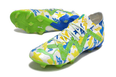 Men's Puma Future Ultimate DNA FG Firm Ground Low-Tops Football Boots - White/Blue/Yellow/Green